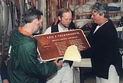 Photo John & Charlie York receiving trophy from Mary Bowker.